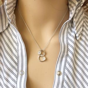 925 Sterling Silver Two Rings Round Necklace